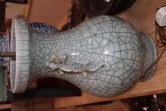 A 19th century Chinese crackle glaze vase converted to a lamp height 39.5cm excl. fittings